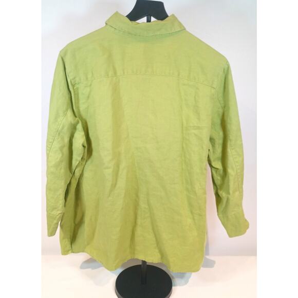 Women's 100% Linen Loose Fitting Button Up Blouse Pistachio Green 1XL - Picture 9 of 9